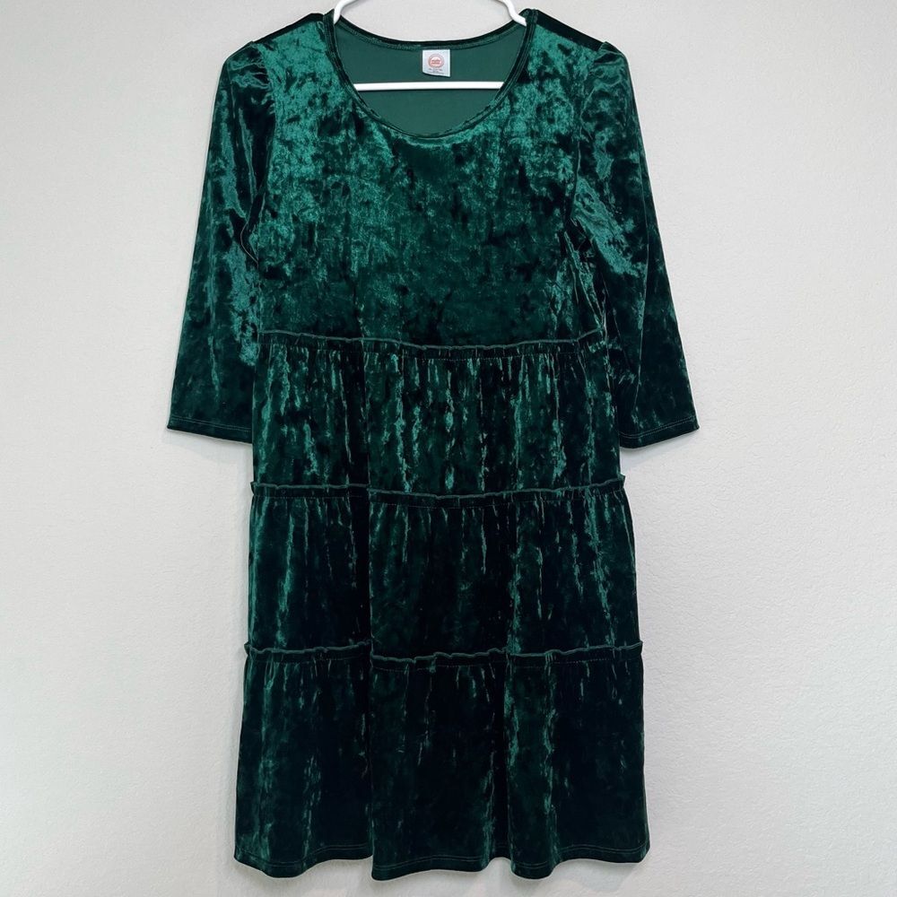Wonder Nation Girls Velour Green XL Dress Size XL 14-16 Layered Midi Dress